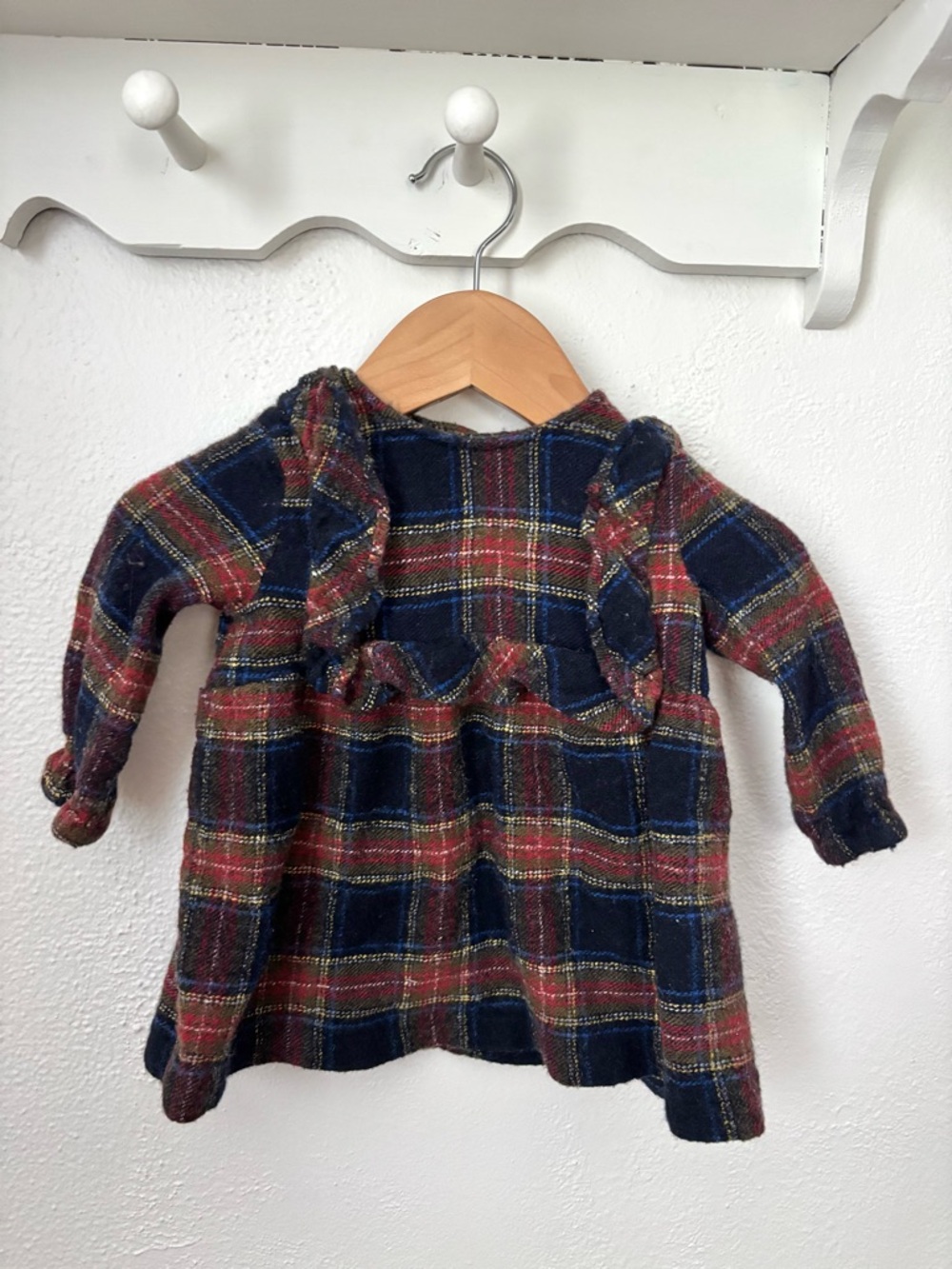 Zara Baby Plaid Dress 12-18M Ruffle Long Sleeve Flannel Shirt Dress Toddler
